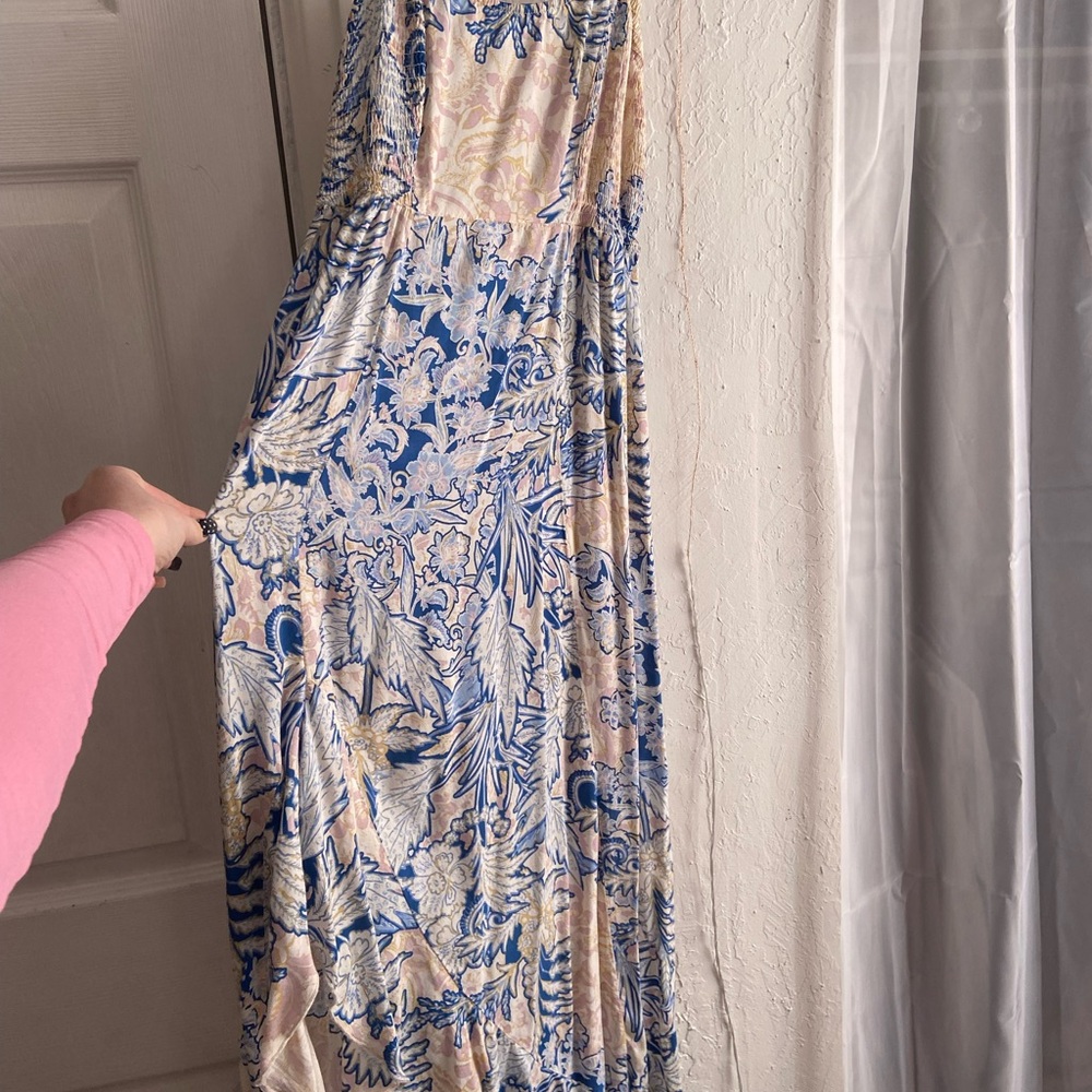 Free People Blue and Cream Maxi Dress
